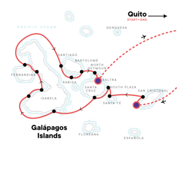 Map of tour East, Central & West Galapagos Islands Sailing Tour