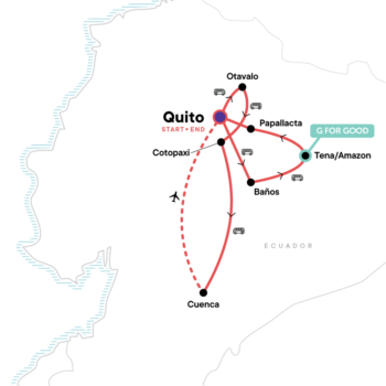 Map of tour Small Group Ecuadorian Adventure: Amazon & Andes