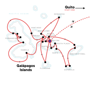 Map of tour Complete Sailing Tour of the Galapagos