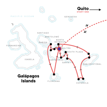 Map of tour Central & Eastern Galapagos Island Cruise from Quito