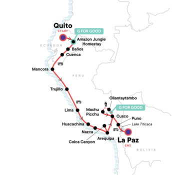 Map of tour 18-39s Ecuador, Peru & Bolivia: Amazon & Ancient Andes