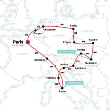 Map of tour Round-Trip European Tour from Paris