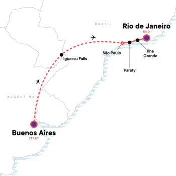 Map of tour Iguassu Falls, Buenos Aires and Rio 9-Day Tour