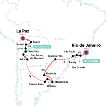 Map of tour 31-Day Bolivia to Brazil 18-to-39 Tour