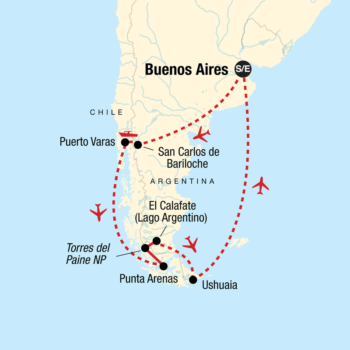 Map of tour Best of Patagonia Scenic and Wildlife Tour with Cruises