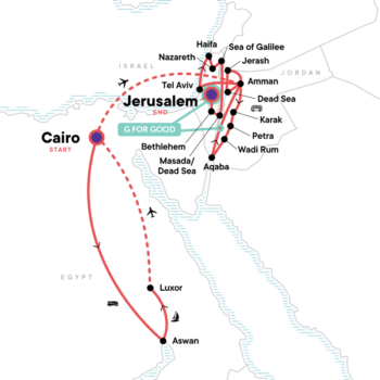 Map of tour Historical Highlights of Egypt, Jordan and Israel