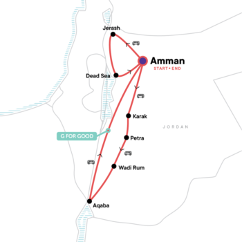 Map of tour Highlights Tour of Jordan