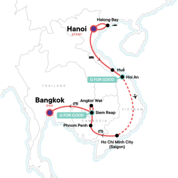 Map of tour Tour of Vietnam and Cambodia: Hanoi to Bangkok