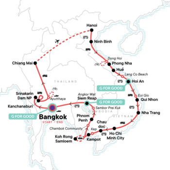 Map of tour Southeast Asia for Young Travellers: Thailand, Vietnam & Cambodia