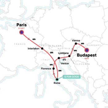 Map of tour Famous Cities of Europe: Paris, Rome & Budapest