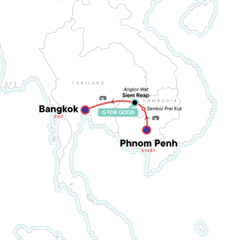 Map of tour 5-Day Tour of Cambodia and Thailand