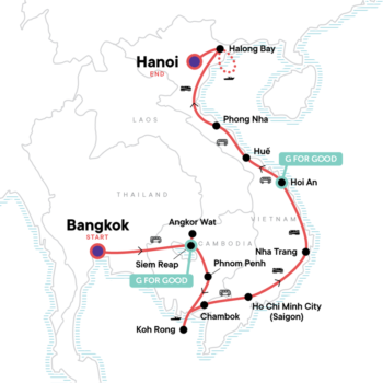 Map of tour 20-Day Tour of Cambodia & Vietnam for Young Adults