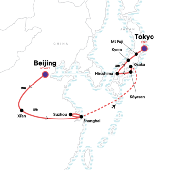 Map of tour Historical Tour of East Asia: Beijing to Tokyo