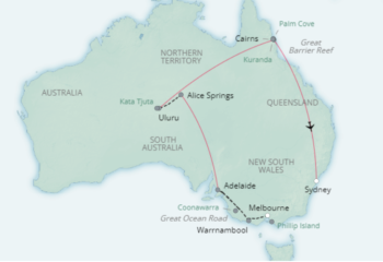 Map of tour Australia Natural Wonders & Iconic Cities Tour for Over 50s