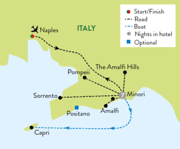 Map of tour Amazing Amalfi Coast, Pompeii and Capri Holiday