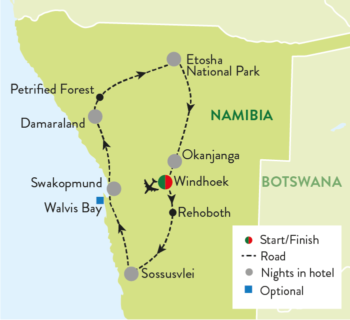 Map of tour Cultural, Nature & Widlife Tour of Namibia