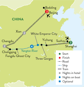 Map of tour Highlights Tour of China & Yangtze River Cruise