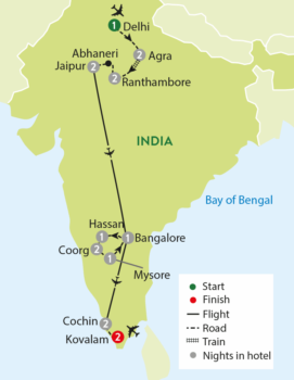 Map of tour North & South India History & Culture Tour