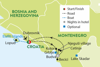 Map of tour Croatia and Montenegro Tour