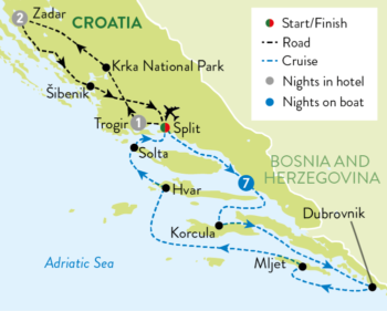 Map of tour Luxury Croatia Cultural Tour and Coastal Cruise