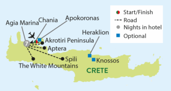 Map of tour Crete Walking and Historical Guided Holiday