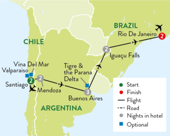 Map of tour Chile, Argentina & Brazil Cultural & Wine-Tasting Trip