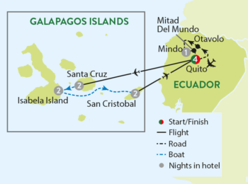 Map of tour Two-Week Tour of Ecuador and the Galapagos