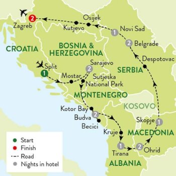 Map of tour 15-Day Tour of the Balkans