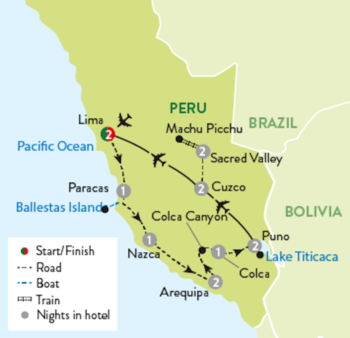 Map of tour 12-Day Fabulous Peru Tour