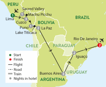 Map of tour Wonders of Latin America 18-Day Tour