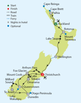 Map of tour New Zealand Nature and Cities Tour