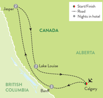 Map of tour Canadian Rockies Winter Tour