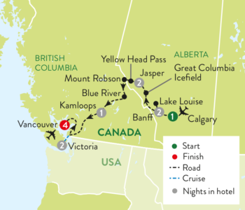 Map of tour Canadian Rockies Splendour with Vancouver Visit