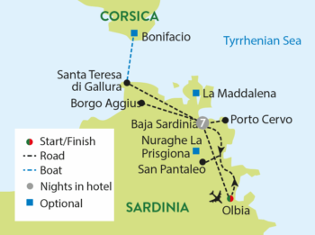 Map of tour Luxurious Guided Sardinia Holiday