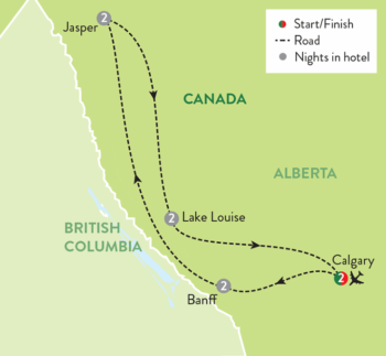 Map of tour 10-Day Canadian Rockies Winter Tour