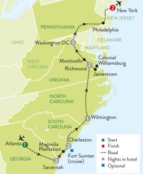 Map of tour Historical Tour of America’s East