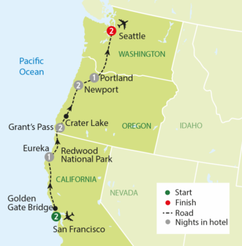 Map of tour San Francisco and Pacific Coast America