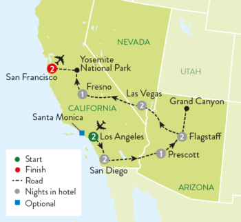 Map of tour Best of Western USA