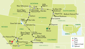 Map of tour Wonders of USA National Parks