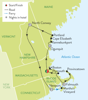 Map of tour Coastal New England Tour