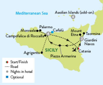 Map of tour Sicily and Lipari Island Guided Holiday