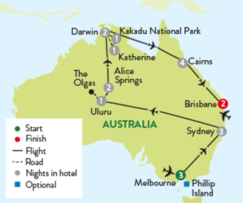 Map of tour 22-Day Best of Australia Tour